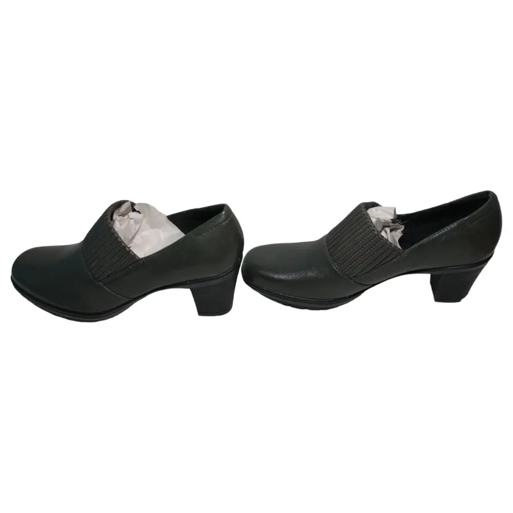 Clarks Womens Bendables Gray Leather Size 8.5M Thoughtful Q Comfort Block Heels - Picture 4 of 9